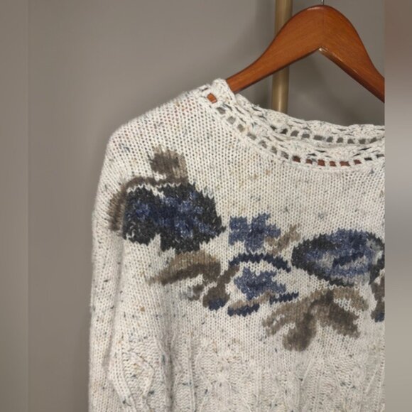 Vintage Weekend Edition Cable Knit Floral Sweater Cottagecore Embroidered Small - Picture 3 of 8